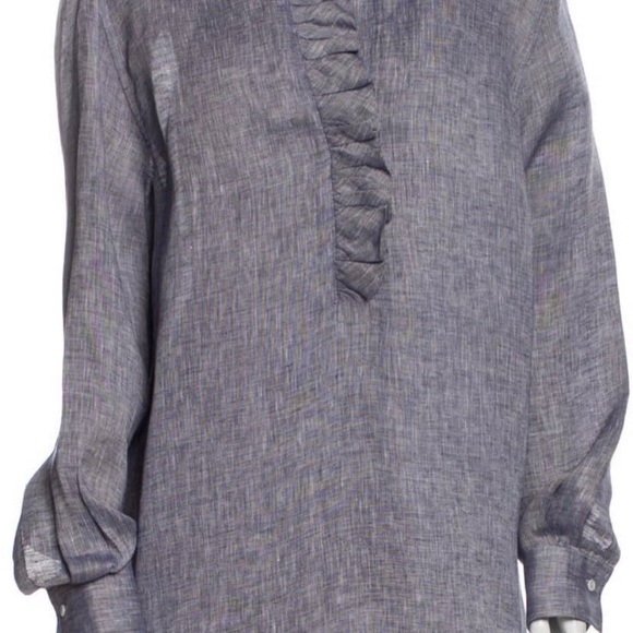 Loro Piana Linen Ruffle Front Tunic - Picture 4 of 5